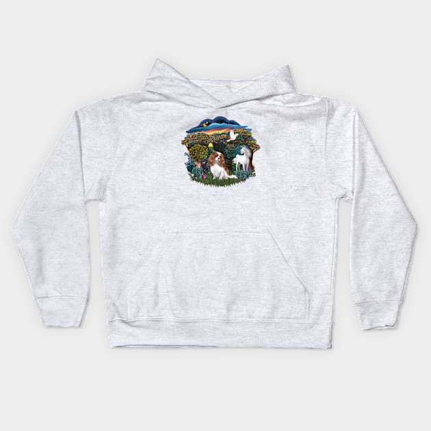 Blenheim Cavalier King Charles Spaniel & A Unicorn in Magical Woods Kids Hoodie by Dogs Galore and More